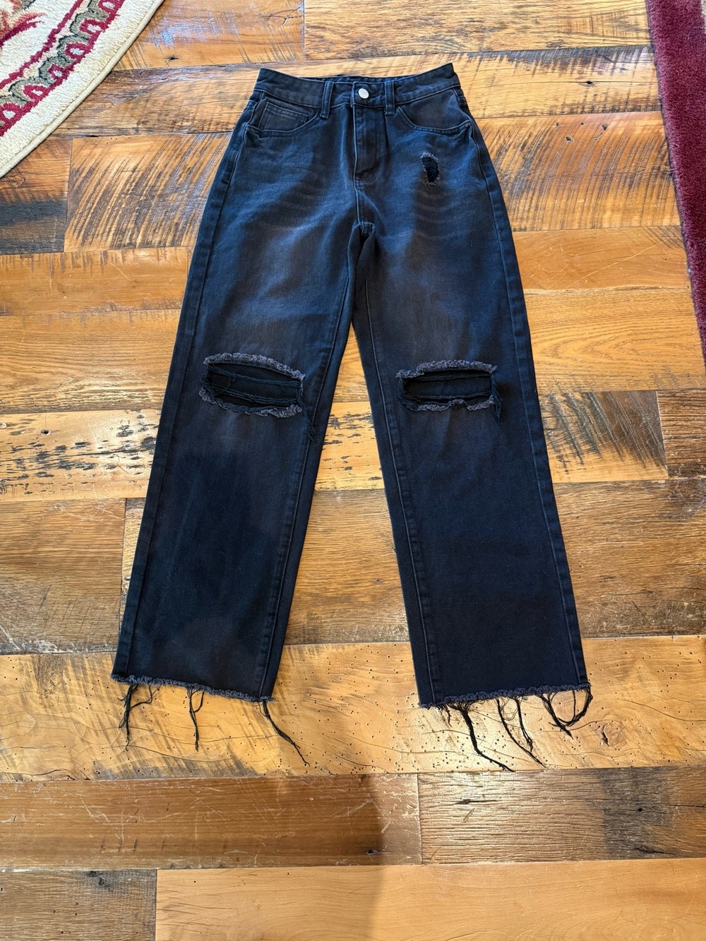 NEW SHEIN Ladies Petite XXS Black Distressed Jeans